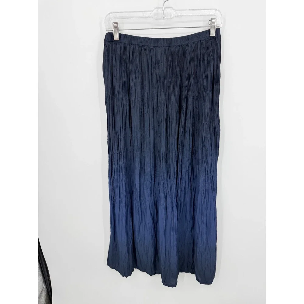 Uniqlo Ines de la Fressange Ombre‎ gradient crinkle Pleated Maxi Skirt M Navy